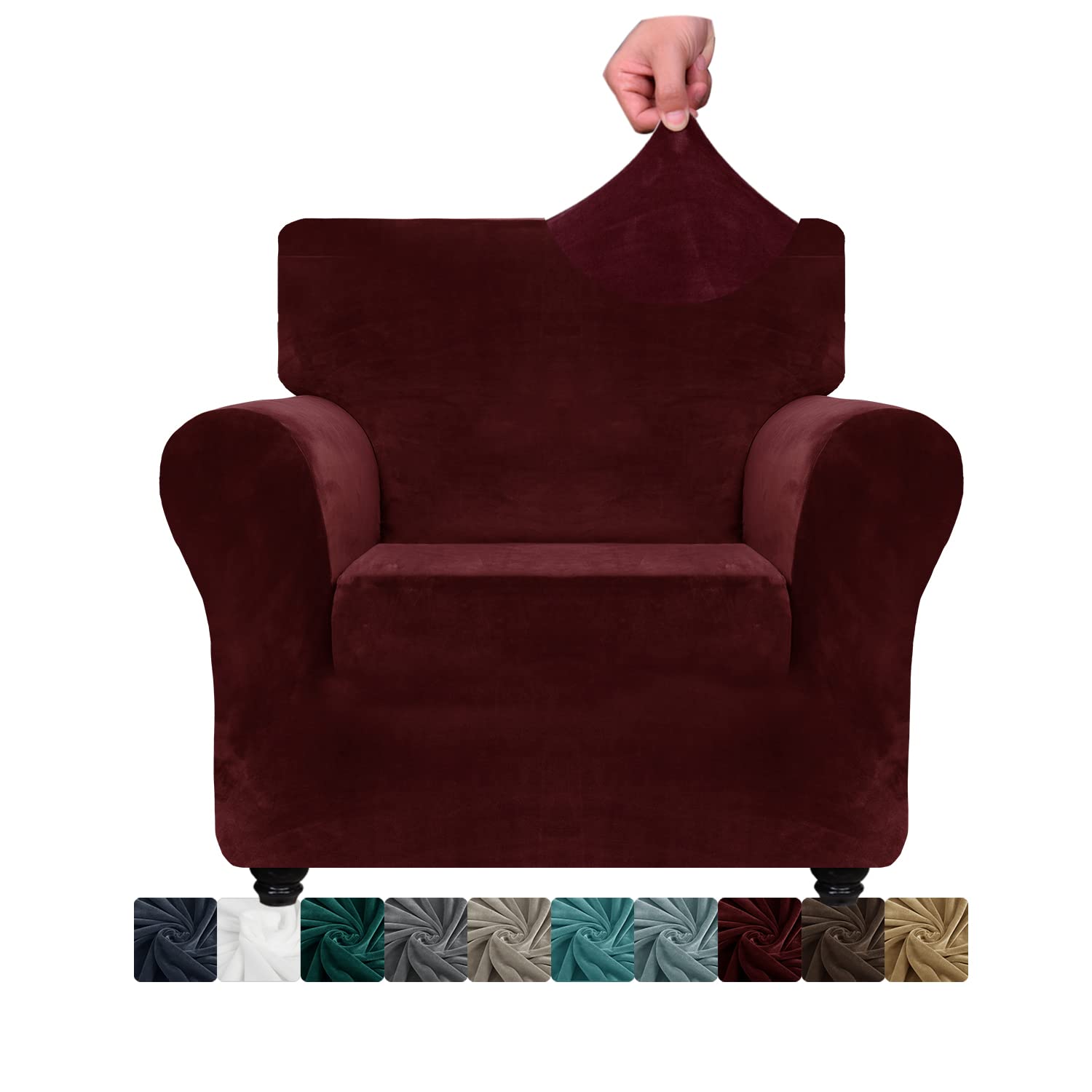 XINEAGE 1 Piece Velvet Chair Slipcovers for Living Room High Stretch Chair Covers with Arms Anti Slip Pets Friendly Couch Sofa Armchair Cover Furniture Protector (1 Seater