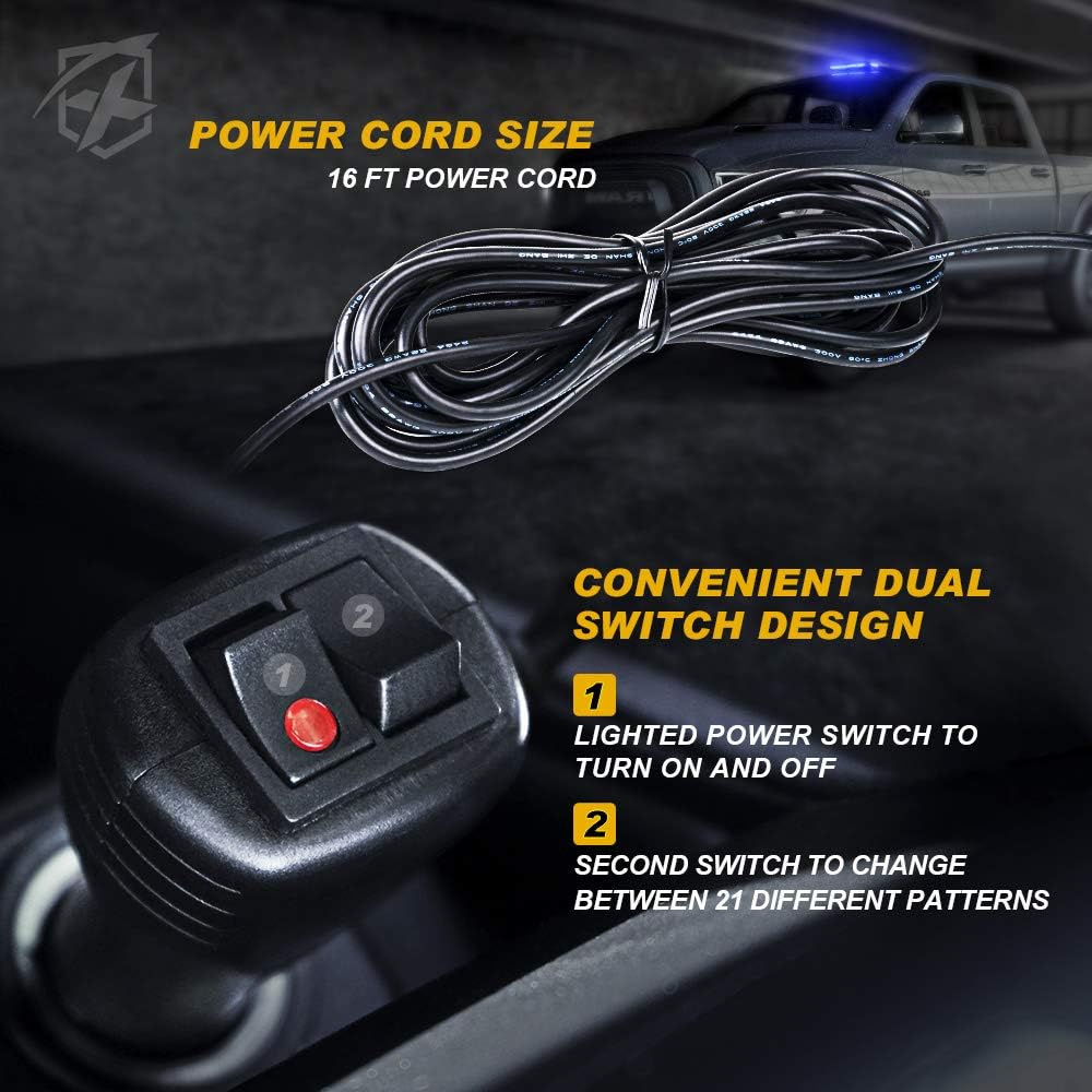 Xprite Blue COB LED Strobe Rooftop Flashing Light Bar w/Magnetic Base Double Side Hazard Warning Beacon Police Lights for Emergency Vehicles Trucks Volunteer Firefighter Traffic Cars