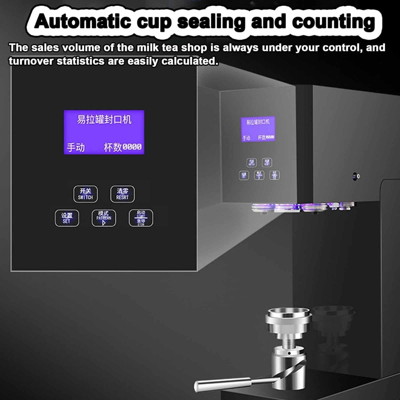 Sellador inteligente de latas, sellador eléctrico comercial de vasos de lata con pantalla LCD, 5,5 cm de diámetro y 11,5-17 cm de altura, precisión y fuerte sellado fiable