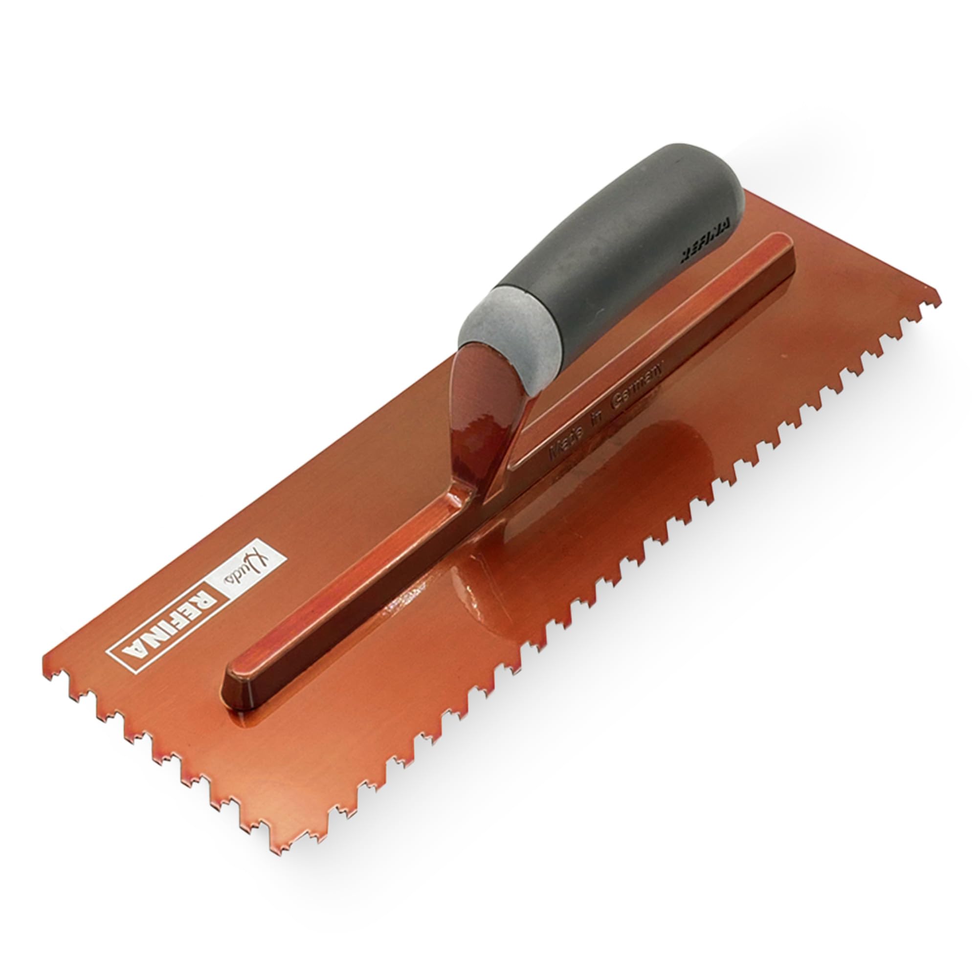 Refina NotchTile Copper Adhesive Spreading Notched Tiling Trowel Left Handed 14" (355mm) with 6mm Notches - 2023606L