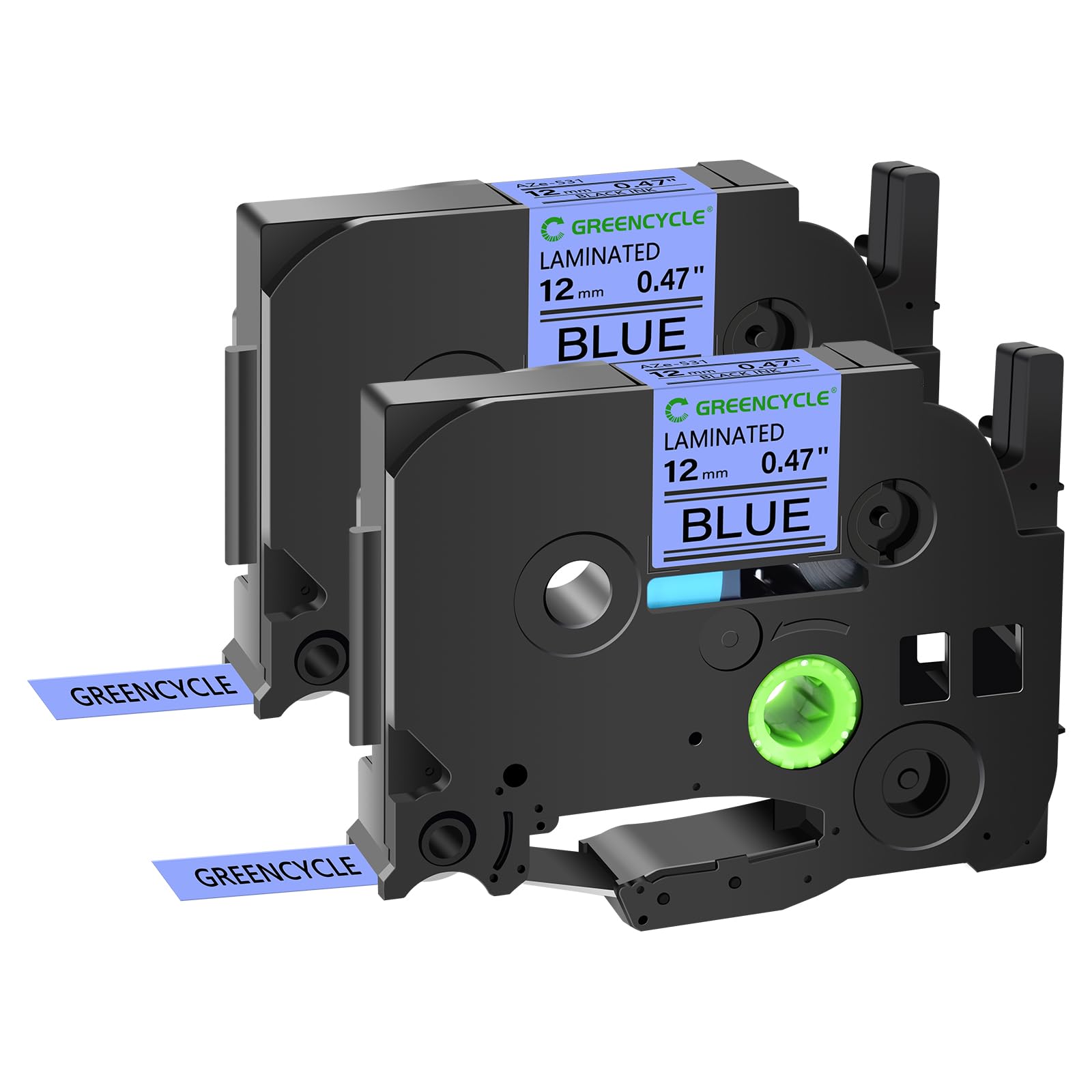 GREENCYCLE 2 Pack Compatible for Brother P-Touch Label Maker Tape TZe-531 TZe531 TZ531 TZ-531 TZe TZ 12mm 0.47'' Black on Blue Laminated Label Tape
