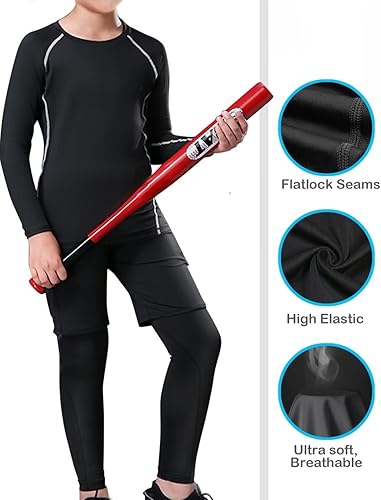 Vista 4 de HOPLYNN Paquete de 4 pantalones de compresión para niños y jóvenes, mallas atléticas, capa base debajo de los pantalones, equipo para deportes