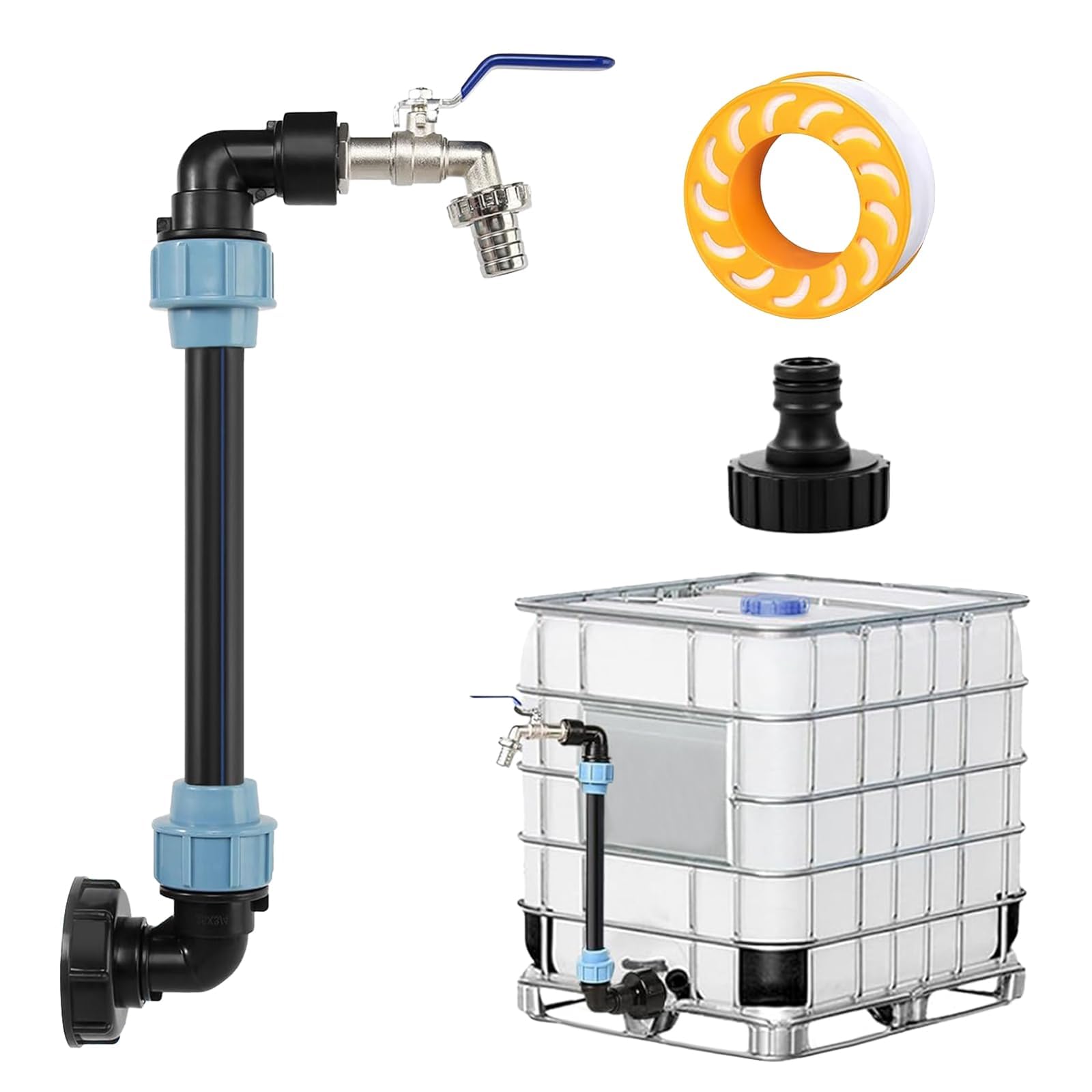 Tccydm No Ibc Gooseneck 3/4 Inch Outlet Tap, Ibc Tank Gooseneck S60 X 6 Tap Stopcock, Ibc Adapter With Gooseneck Brass Tap, Ibc Tank Accessories, Ibc Containe For Rainwater Tank, Rain Tank, Water Barrel