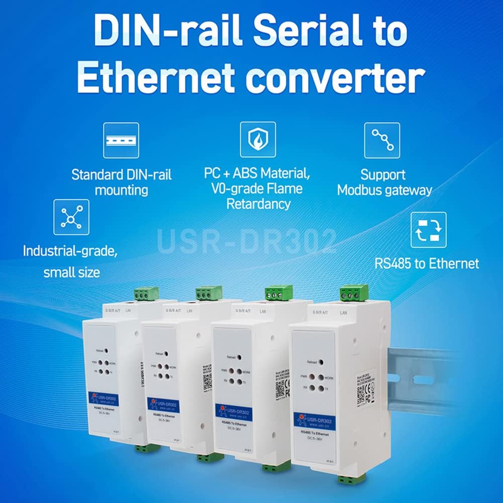 DIN-Rail RS485 to Ethernet Converter RS485 to TCP/IP Server Module Modbus Gateway Network Transmission USR-DR302