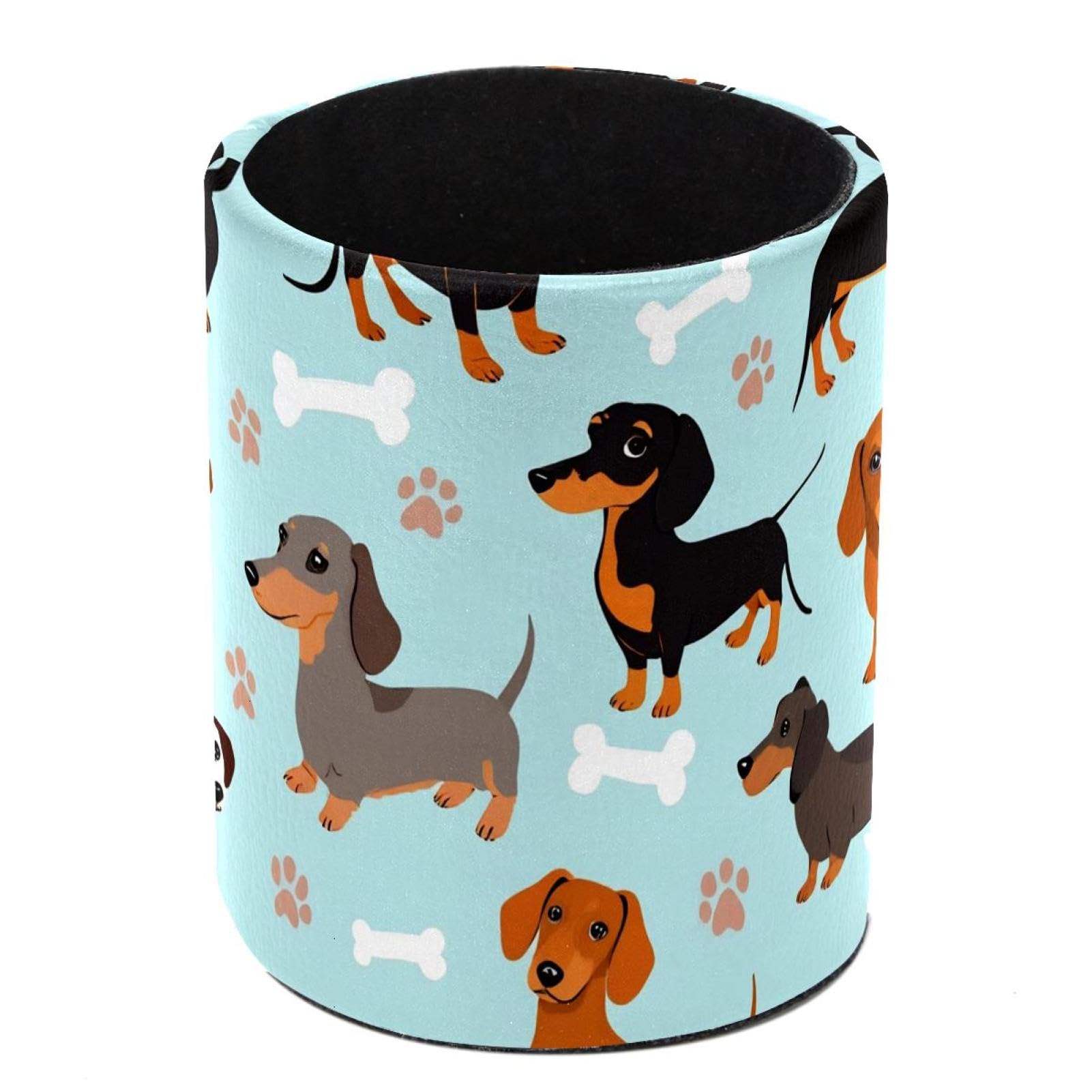 HEOEH Dachshund Pen Holder for Desk, PU Leather Pencil Holder Pen Cup Marker Holder Makeup Brush Holders, Desk Accessories & Workspace Organizers for Home, Office