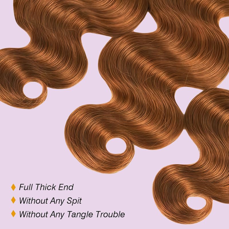 #30 Light Brown Body Wave Human Hair Bundles 12 14 16 Inch Bundles Human Hair Body Wave Brazilian Virgin Quick Weave Hair for Black Woman 100 Gram Per Bundle