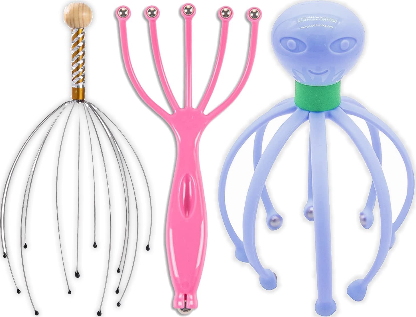 Three-Head Massager | Scalp Massager - Octopus-Shaped, Bokama, Steel Ball for Pain Relief & Hair Growth