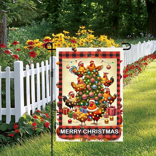 Image of BlissYard Christmas Farm Chickens Garden Flag 12x18 Inch Polyester