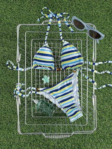 Image of Tainehs Women's Sexy Halter Thong Bikini Tie Two Sides Bottom Color Block SwimsuitsTriangle Bathing Suit