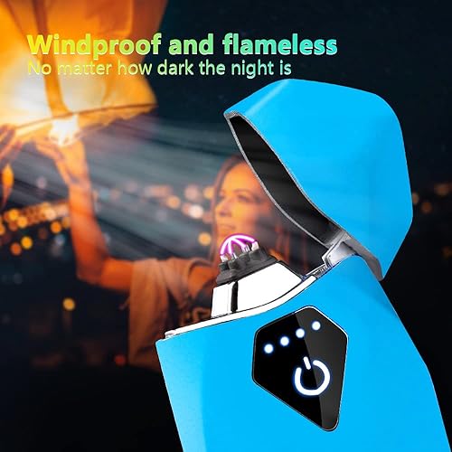Miniatura 5 de Encendedor, encendedor eléctrico de doble arco recargable por USB, resistente al viento, encendedor de plasma sin llama con indicador de batería LED
