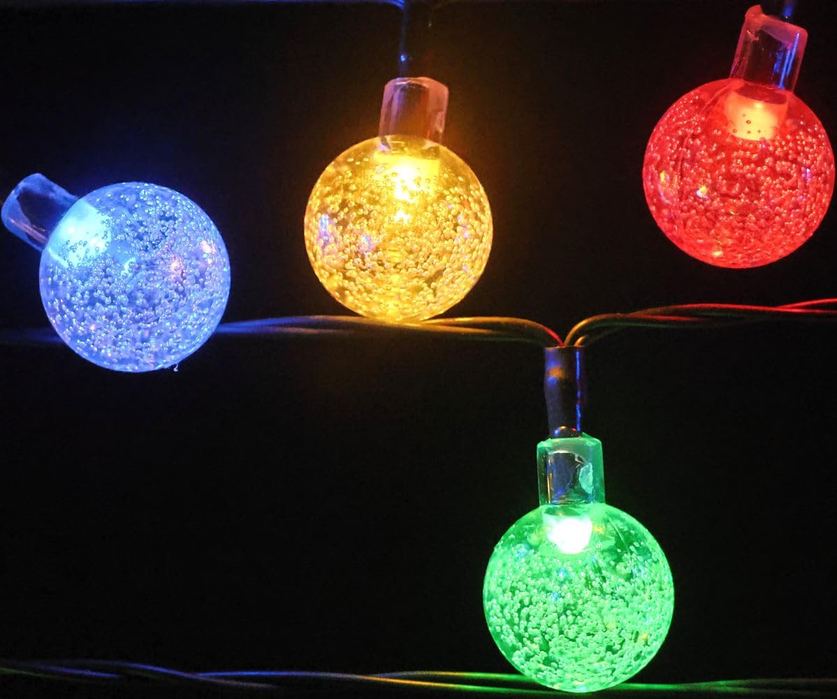Solar-Lichterkette, 6 m, 30 LEDs, 8 Modi, Solar-Lichterkette, wasserdicht, Globe, für draußen, Hinterhof, Terrasse, Urlaub, Garten, Hochzeit, Party, Weihnachtsdekoration Mehrfarbig