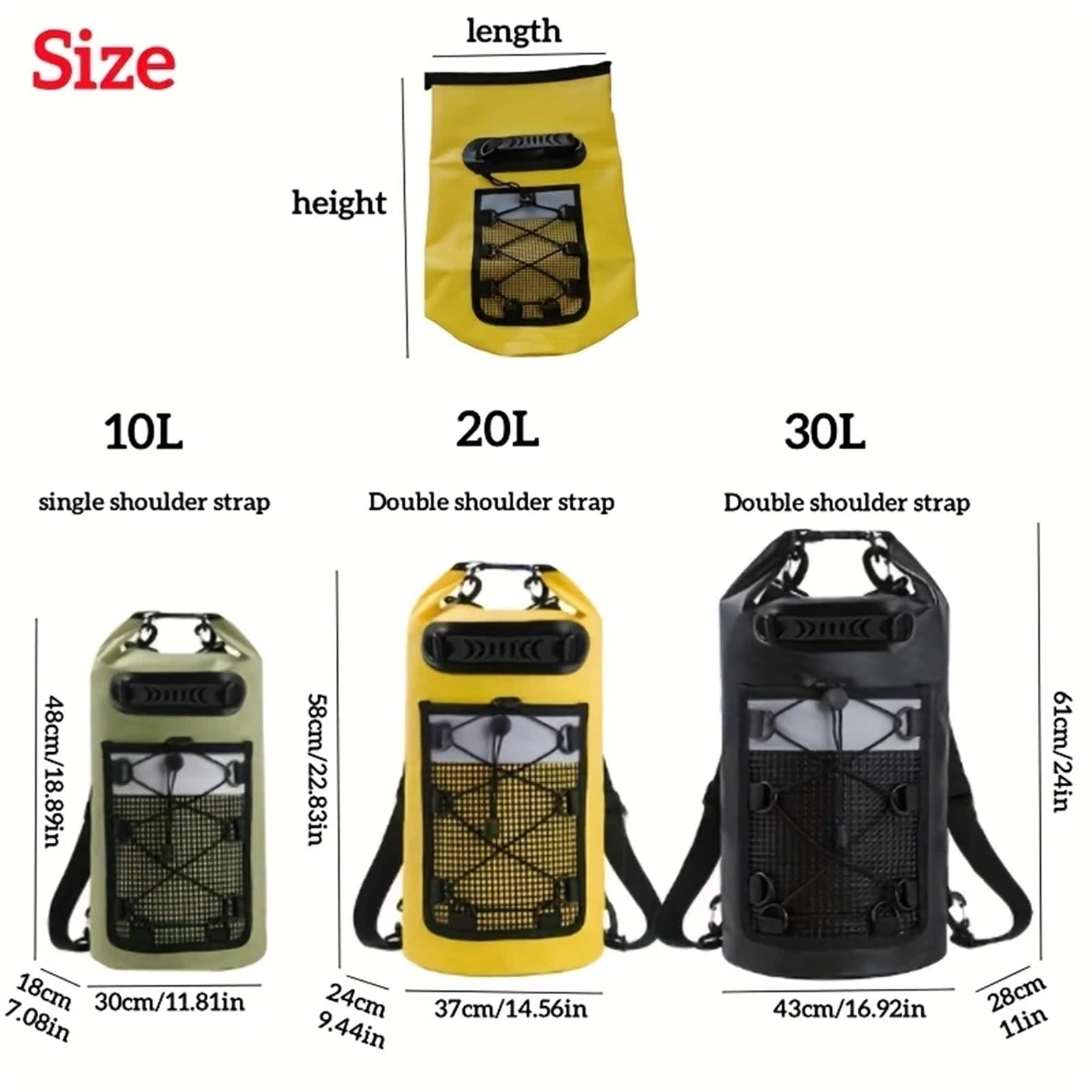 Dry Bag Schwimmen PVC Pack Dry Bag Rucksack for Frauen Männer 10L 20L wasserdichte Schulter Kajak Trekking Driften Rafting Surfen Bootfahren Tasche(30L Black)