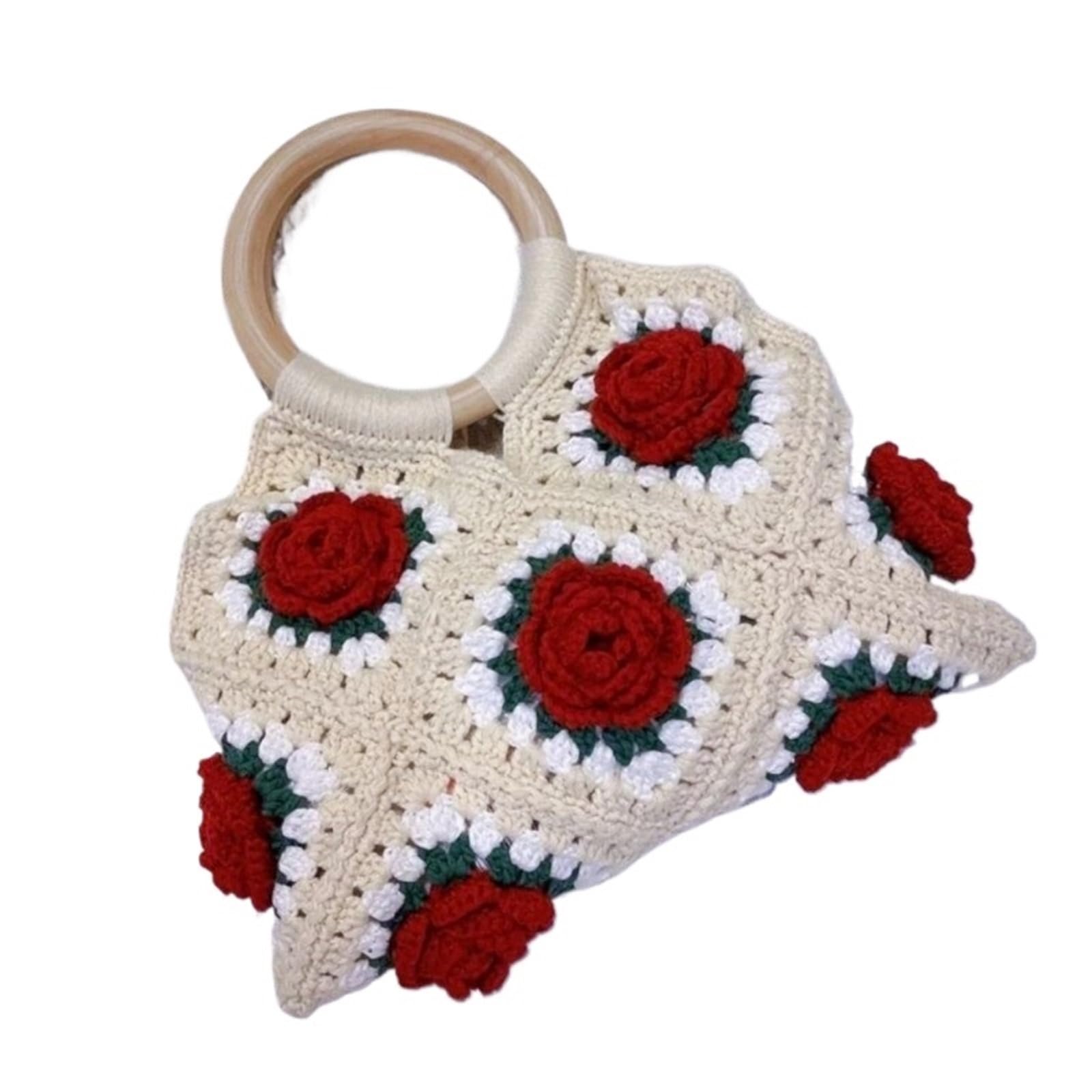 Borsa da spiaggia da polso con fiore di rosa all'uncinetto for donna