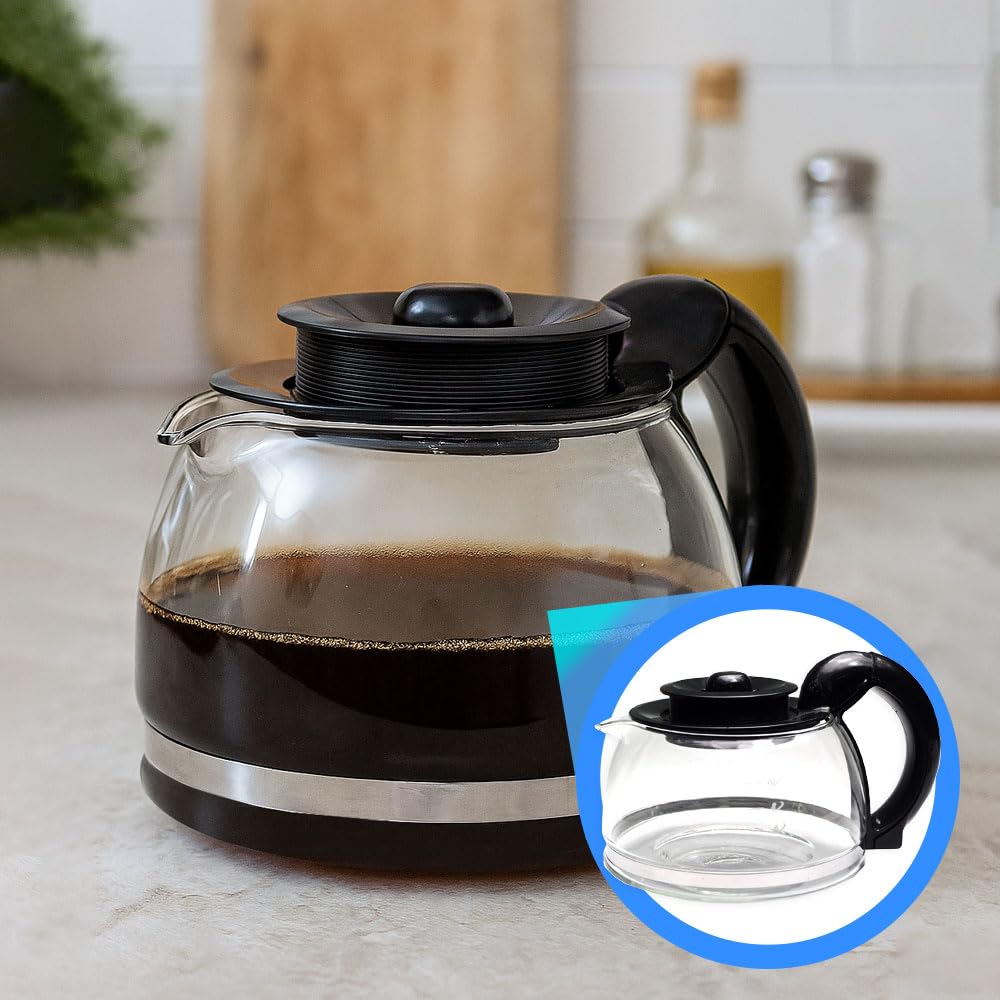 Anakel Home Caraffa caffettiera universale compatibile con caffettiera americana o a goccia elettrica | Caraffa bombata, vetro, coperchio antigoccia con altezza regolabile 11,5-13 cm, capacità 1,25 l