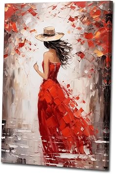 Abstract Woman Canvas Wall Art Red Dress Girl Poster Prints for Living Room Bedroom Decor FramedWoman-2,20x30inch 50x75cm
