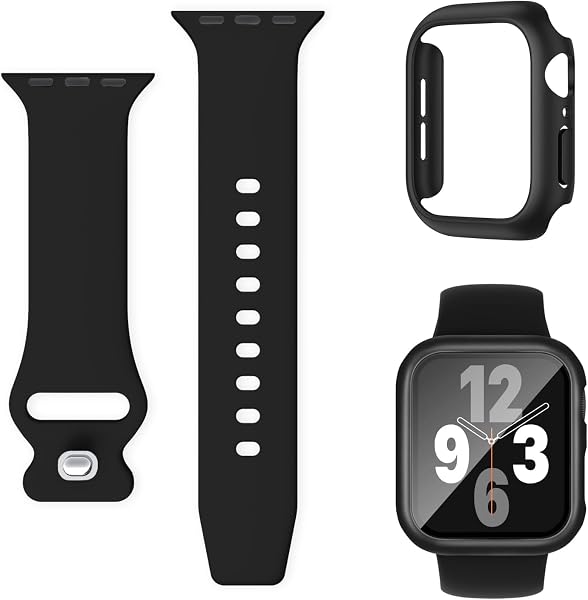 Cinturino sportivo in morbido silicone con custodia rigida in policarbonato resistente, compatibile con Apple Watch Band 46/45/44/42/41/40 mm, per iWatch serie 11/10/9/8/7/6/5/4/3 SE - 1