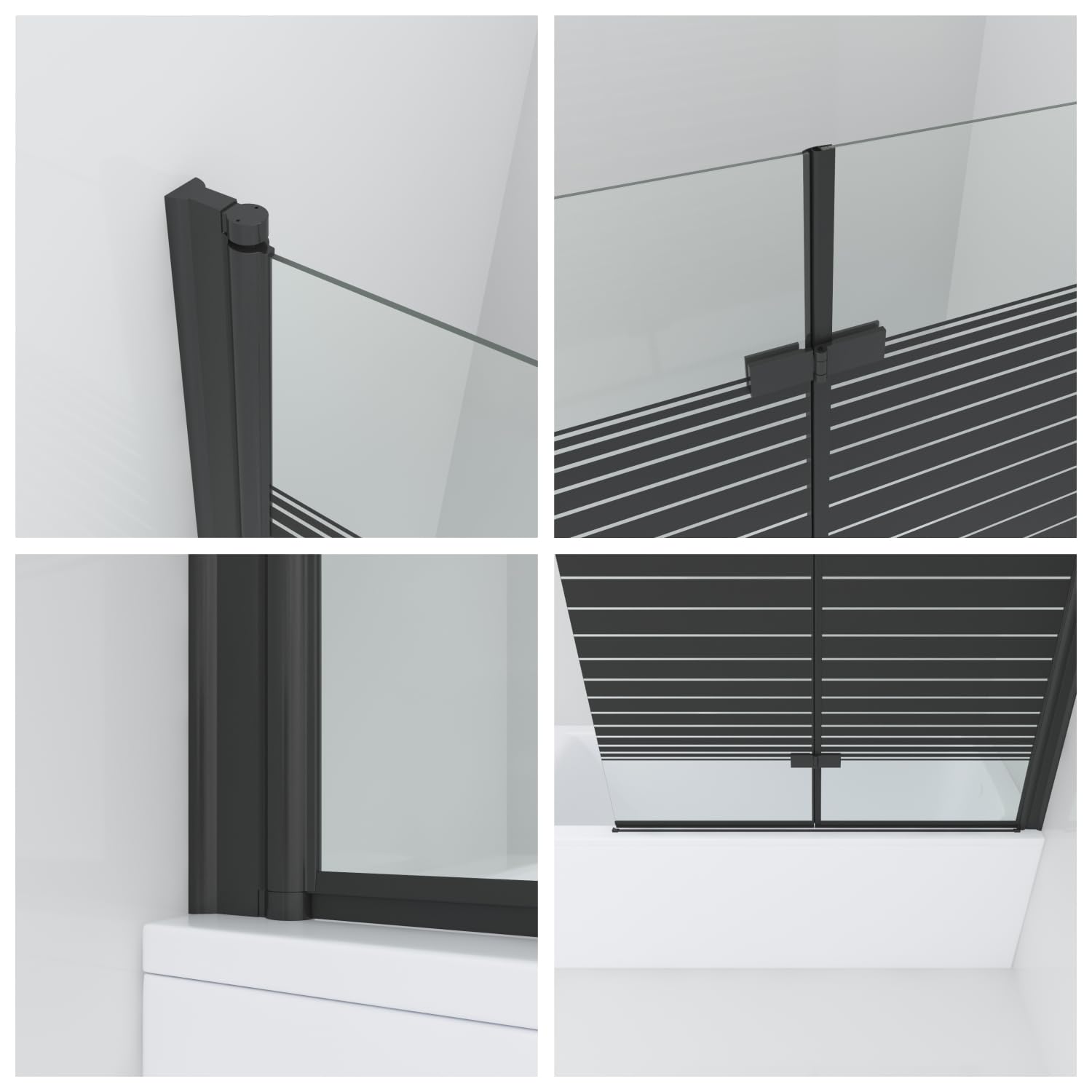Duschwand für Badewanne ohne bohren zum kleben 120x140 cm 2 Teilig schwarz Badewannenaufsatz Dusche Glas faltbar klappbar Klebemontage schwenkbar 5 mm Sicherheitsglas klar ESG NANO Beschichtung