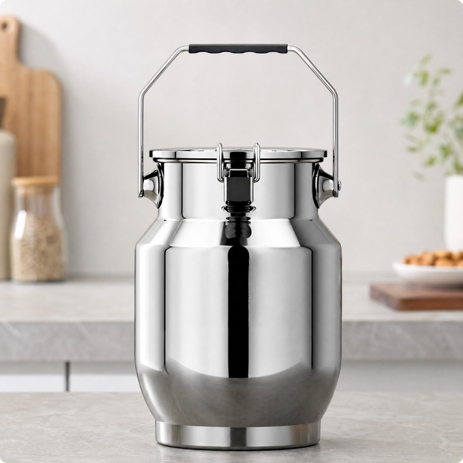 Barattolo Ermetico in Acciaio Inox 201 Lucidato Contenitore con Coperchio a Chiusura a Morsetto Antiruggine Barattolo Tè con Maniglia, 10L