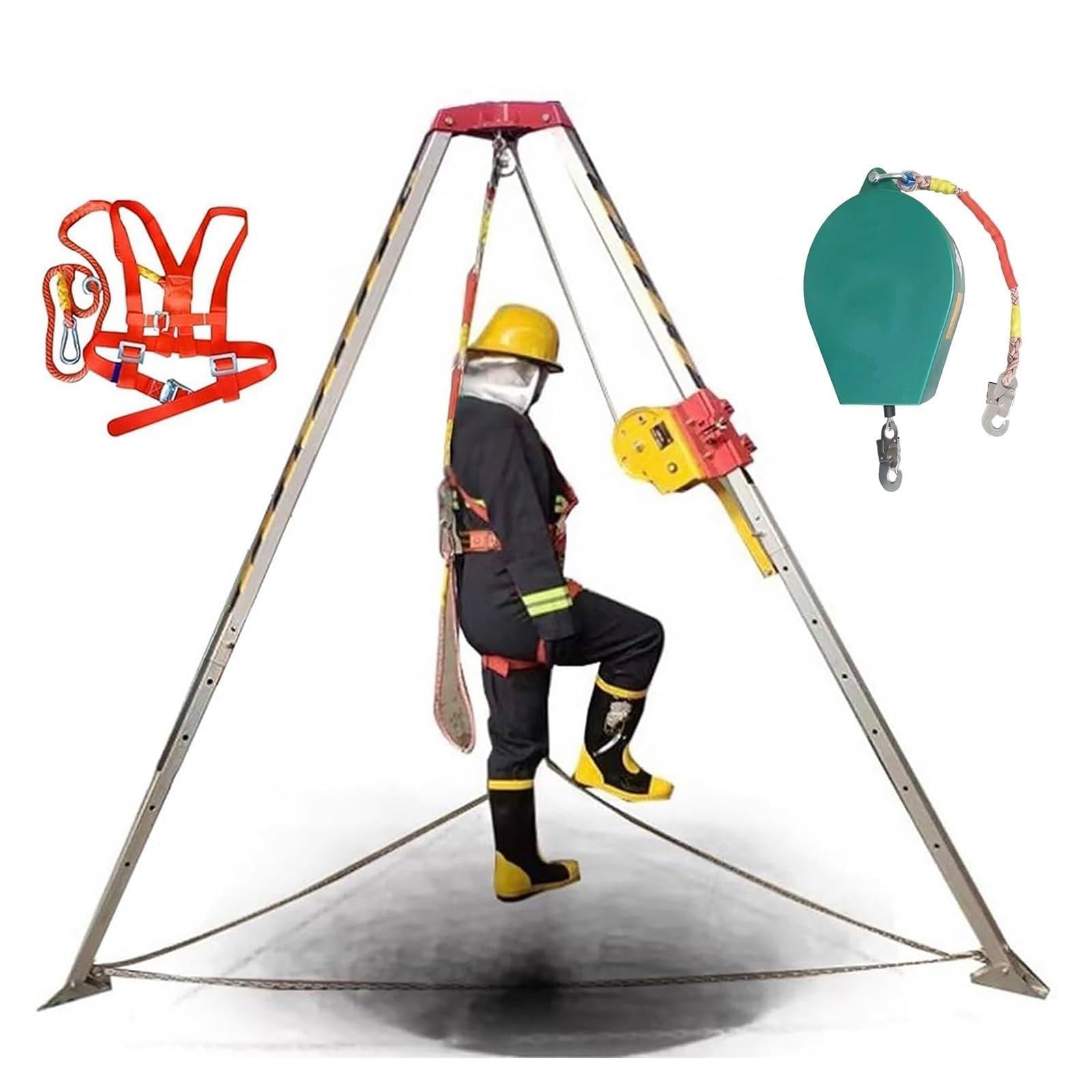 Emergency Firefighting Rescue Tripod System, Aluminum Deep Well Safety Rescue Guards Device with Belt & Falling Protector, for Flue/Tunnels/Underground Pipe Confined Spaces ( Color : 1200LBS Winch , S
