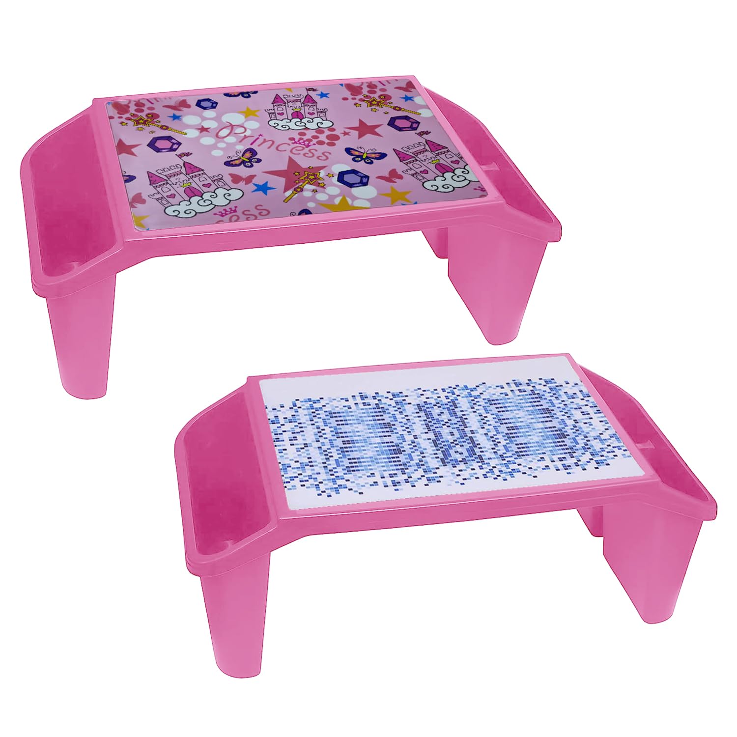 M1ss Pink 1 X Multi-Purpose Lap Desk Laptop Stand Portable Plastic Pixel Design Study Table For Kids Read Eat Watch Movie On Couch/Sofa Floor Coffee Serving Tray Breakfast Table Storage Space (, Random)