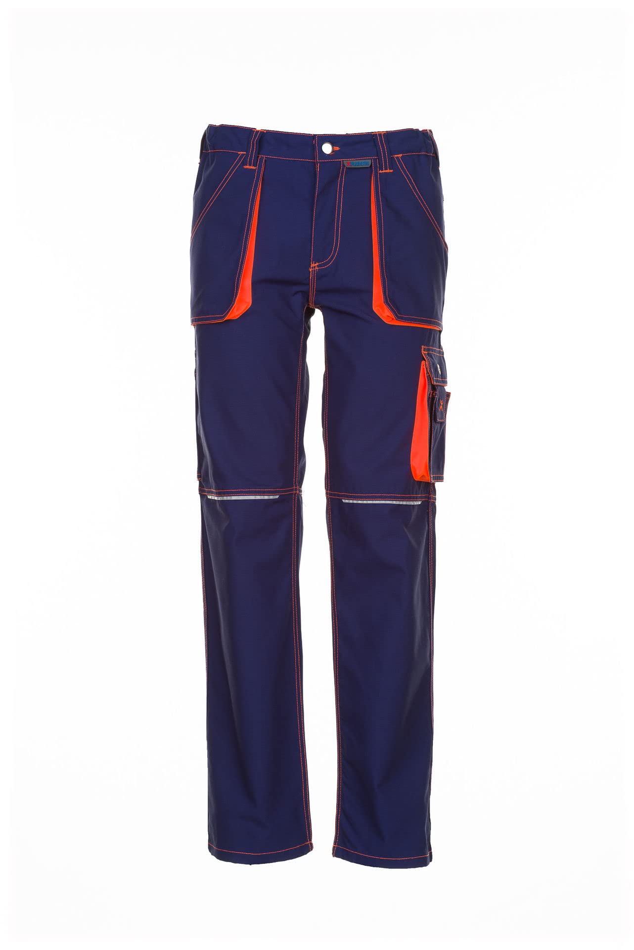Planam 6221044 - Pantalones bund basalto neón, tamaño 44, azul marino/naranja/multicolor