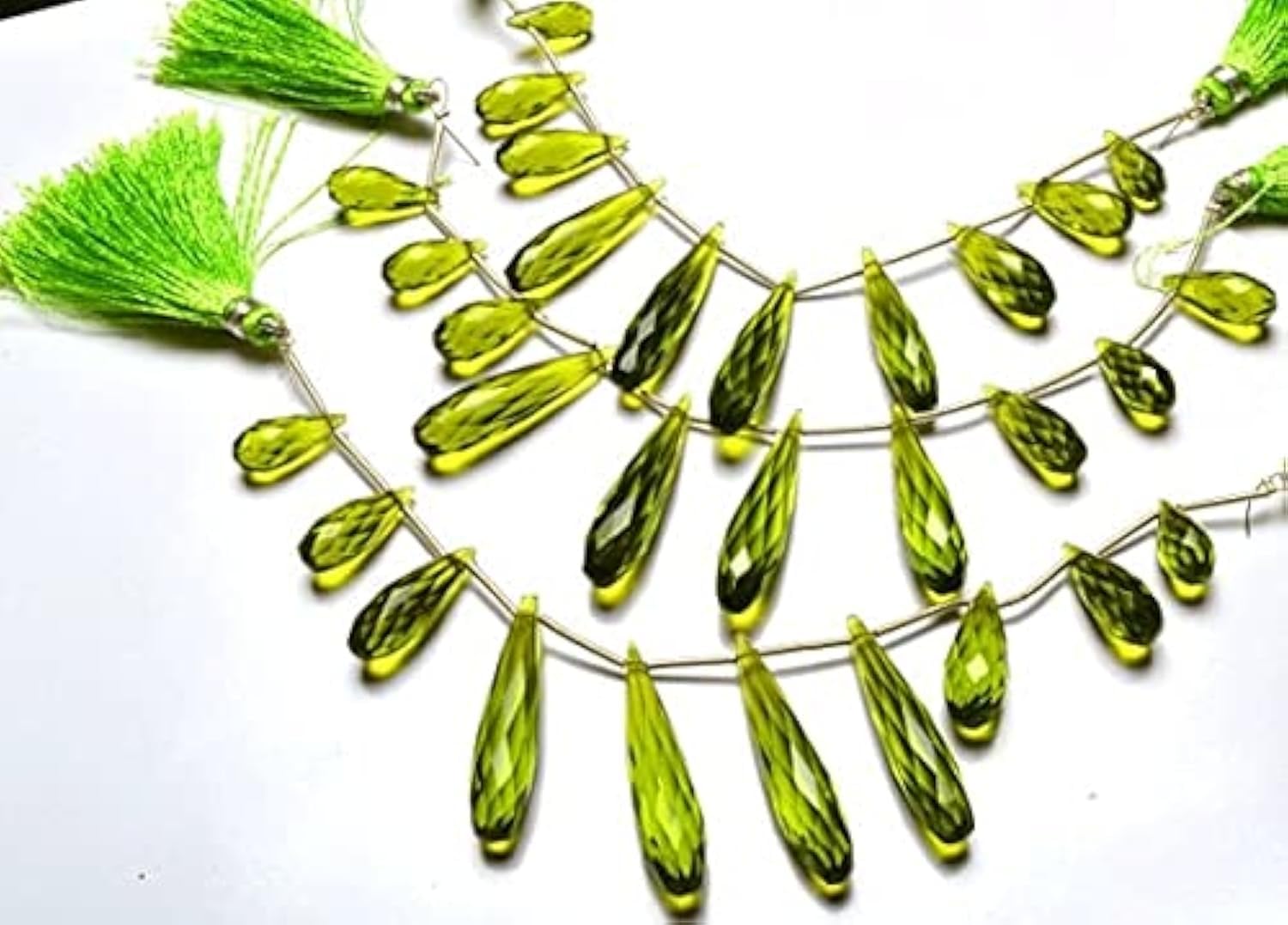 Quartz hydro péridot briolette perles gouttes facettées 17-34mm pour création collier DIY