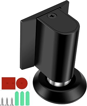 Windproof Magnetic Door Stoppers No Drilling Door Stop, Adjustable Door Holder, Door Catch Holder Wall Protect, Mechanical Door Stopper with Screws and Adhesive Black