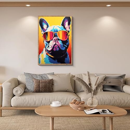 阪画屋 アートパネル アートボード ポスター 玄関 壁画 壁掛け 壁飾り 部屋飾り 飾り絵 絵 絵画 油絵 ソファの背景画 インテリア 現代 モダン フレーム 額付き 木枠付きの完成品 木目調 キャンバス 犬 ペット アニマル 動物 プレゼント ギフト 40×60 [5]