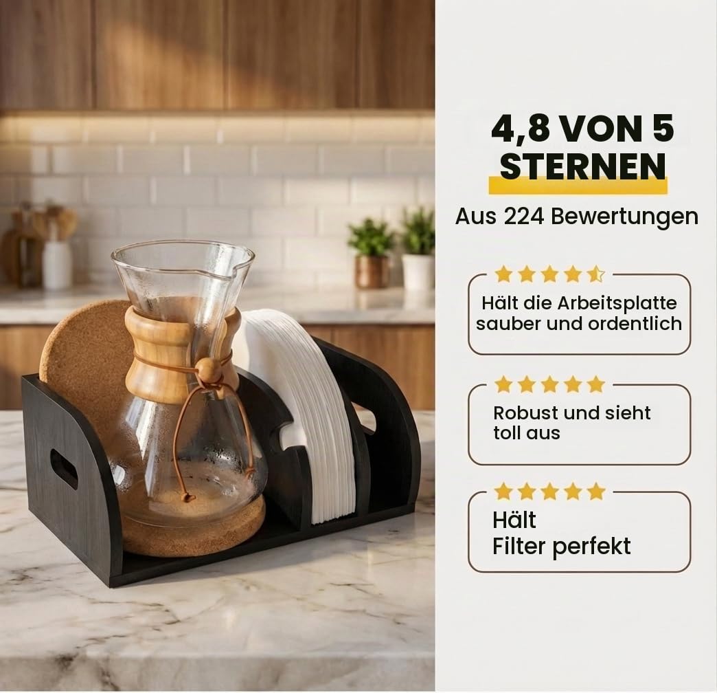 3er-Set: Kaffeefilterhalter + Löffel + Beutel für gemahlenen Kaffee - Schwarz - Ideal als Filterkaffeemaschine/Küchenecke/Geschenkidee (Filtertütenhalter Halter für Kaffeefilter Filtertüten-Spender)