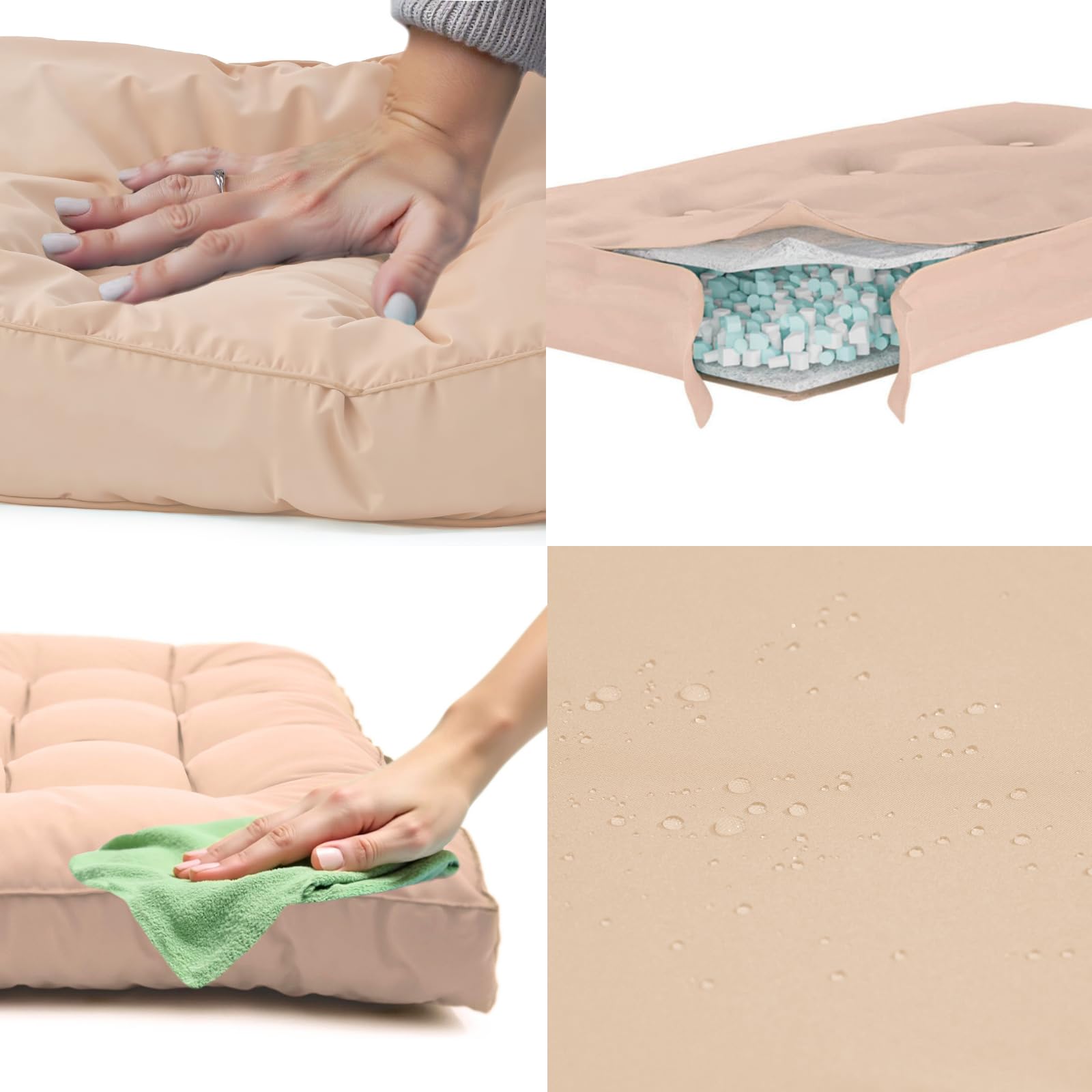 Déco Arts — Coussin Palette Lot de 2 (Assise 120x80 + Dossier 120x40) — Tissu Déperlant Anti-UV — Mousse Confort 240g/m² — Oeko-TEX 100 — Beige