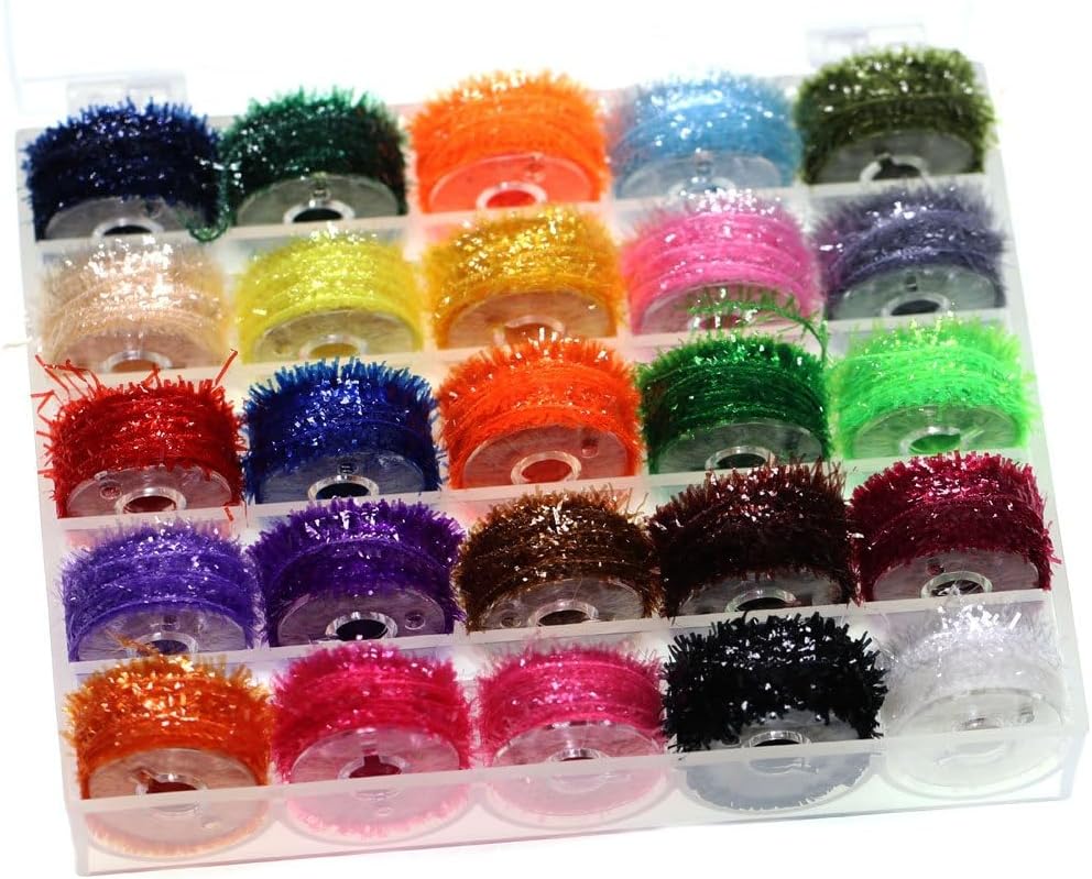 25-Piece 25Colors 5m/Reel Mix Fly Tying Ice Chenille Material for Nymphs Streamer Fly Marabou Jig Flies The First Choice for Fishing