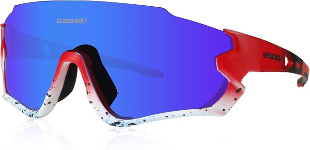 Queshark HD Polarized UV Protection Cycling Glasses Bike Eyewear For Road MTB Bike 3 Lens HD 1 Polarized QE45