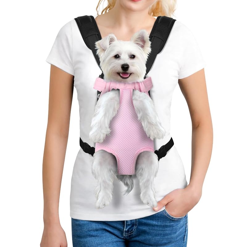 Mochila frontal para cães e gatos pequenos YUDODO ajustável de poliéster rosa Grande (3,63–5,44 kg)