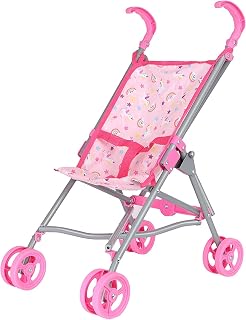 Dream Collection Pink Unicorn Metal Doll Stroller - Foldable Umbrella Stroller for 20" Baby Dolls, Realistic Pretend Play Toy 23"