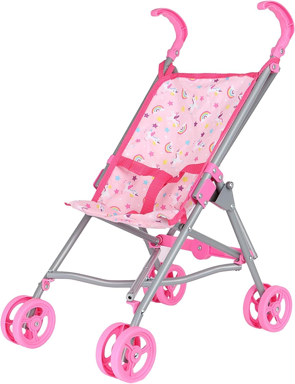 Doll Stroller - Metal Fold Up and Down Umbrella Stroller for Realistic Pretend Play, Pink - 23”