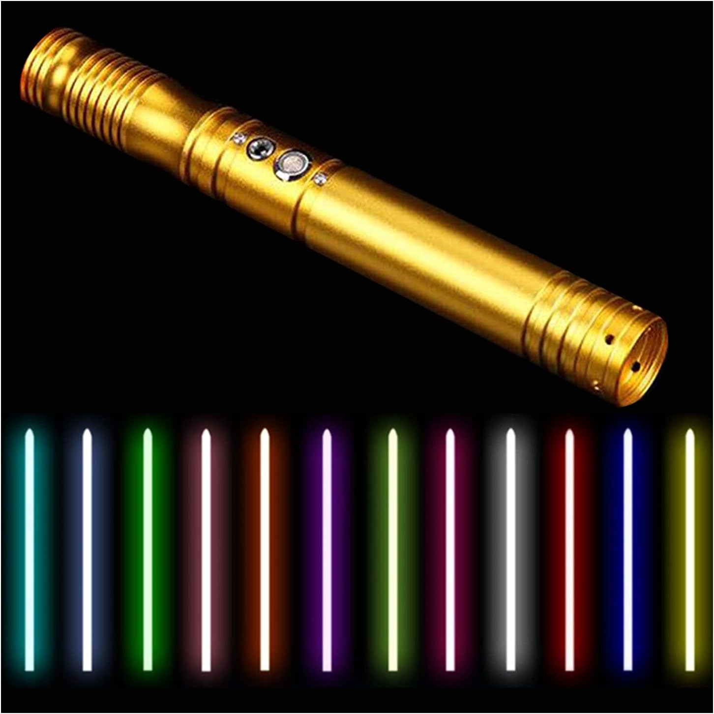 デュエルライトセーバー メタルハンドル取り外し可能 ライトセーバー 時間指定不可 Rgb12カラー照明10グループの効果音 誕生日プレゼントのロールプレイ小道具 Usb充電 ゴールド