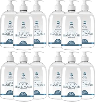 Safe Hands | Luxury Hand Wash | Spring Breeze | 12 x 500ml | Moisturising hand soap liquid | Antibacterial | Anti Bac Hand Soap | Removes 99% of Bacteria | Kind to Skin