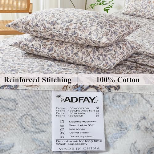 Image of FADFAY Muslin Cotton Full Sheets Set,Breathable Cooling Double Gauze Bed Sheets for Dorm, Soft Paisley Floral Bedding for Kids Teens Students, Lightweight Cotton Sheets