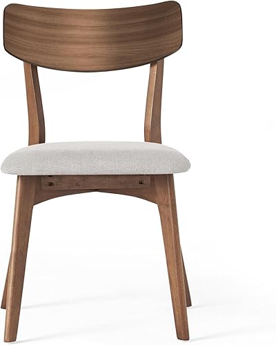 Miniatura 6 de Juego de 4 sillas de comedor, modernas de mediados de siglo con respaldo curvado y patas de madera, sillas de comedor tapizadas con marco de nogal