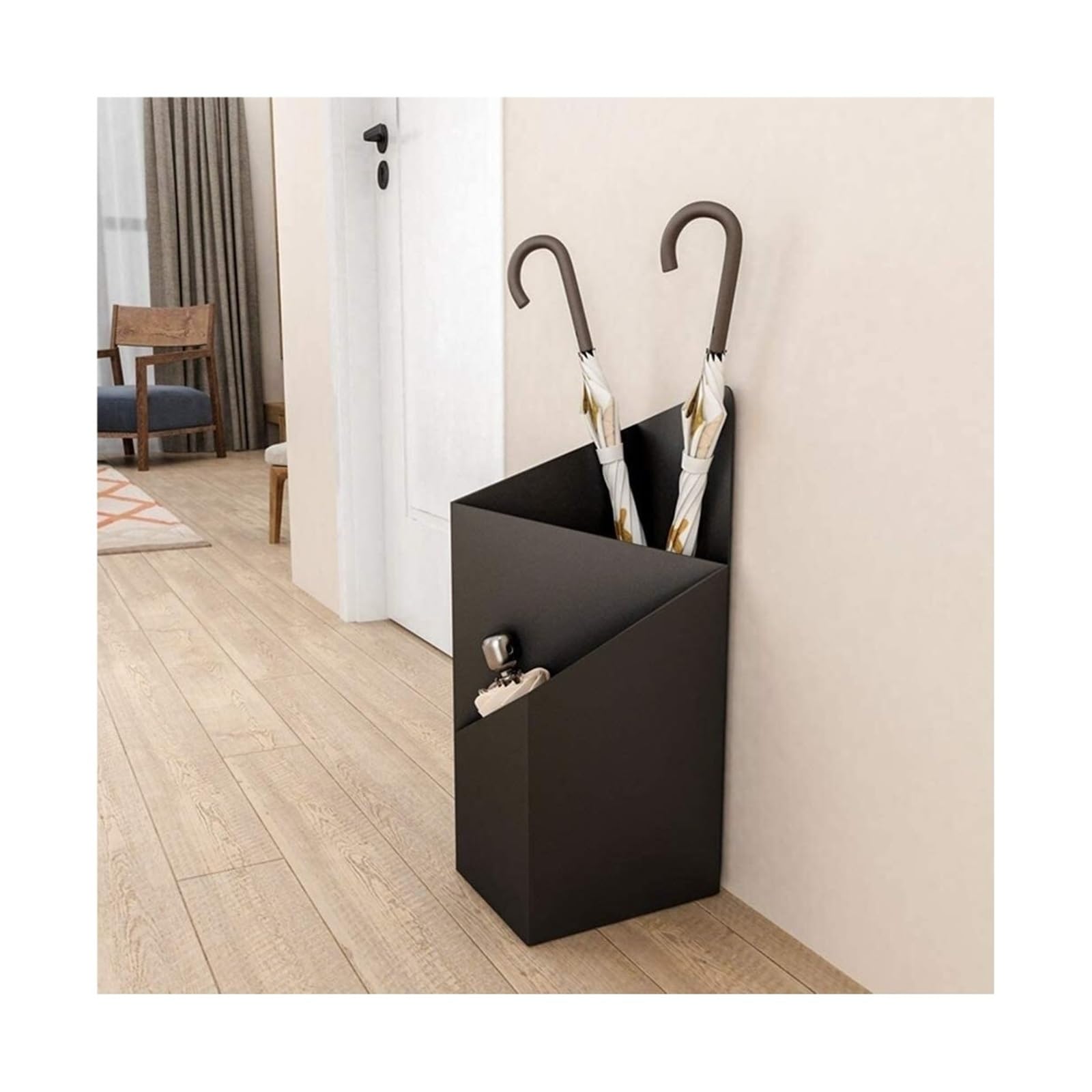 Portaombrelli Con 2 Scomparti E 4 Ganci – 25x43x15 Cm, Bianco, Con Motivo Forato Per Ventilazione