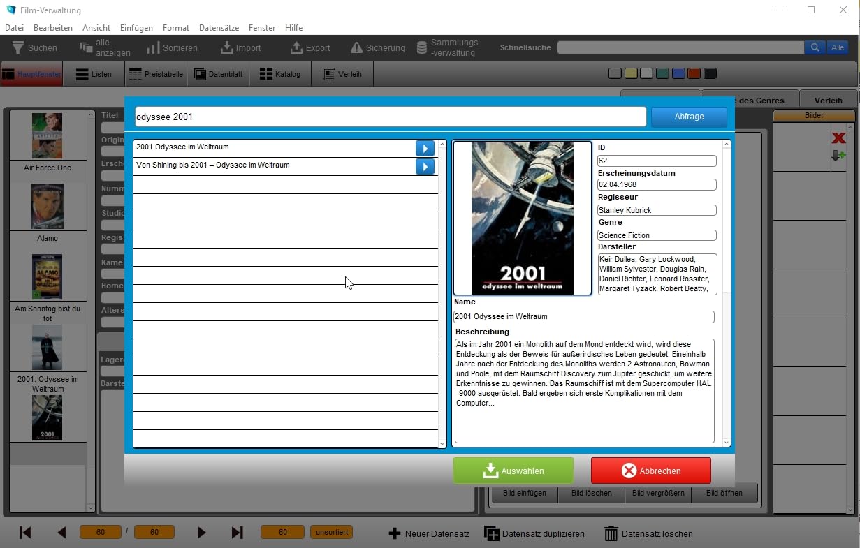GS Film-Verwaltung - DVD-Verwaltung - Software zur Verwaltung Ihrer DVD-Sammlung - Datenbank Programm zur DVD-Verwaltung