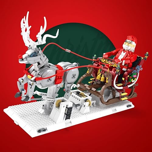 Miniatura 7 de MISINI MOC - Juego de juguetes de bloques de construcción de trineo navideño 66002, juego de construcción grande creativo con temática navideña alce
