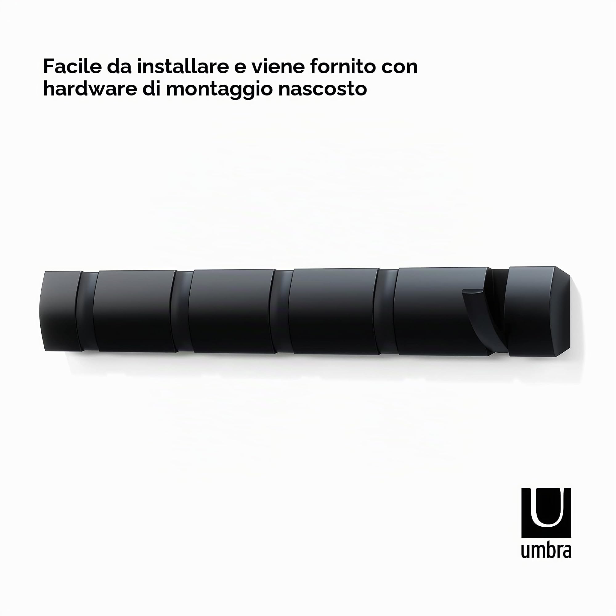 Umbra Flip 5 ganci appendiabiti, moderni, semplici e salvaspazio, con 5 ganci mobili per giacche, cappotti, sciarpe, borse e altro, nero