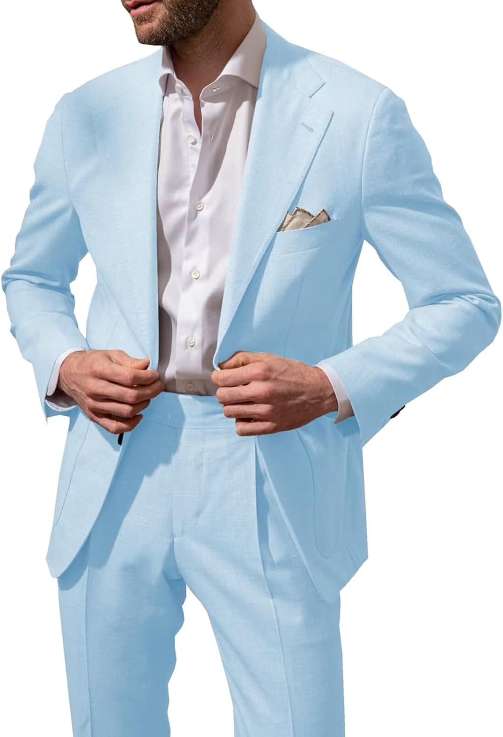 Two Button Linen Suits for Men 2 Piece Summer Wedding Men's Suit Regular Fit Lightweight Big and Tall