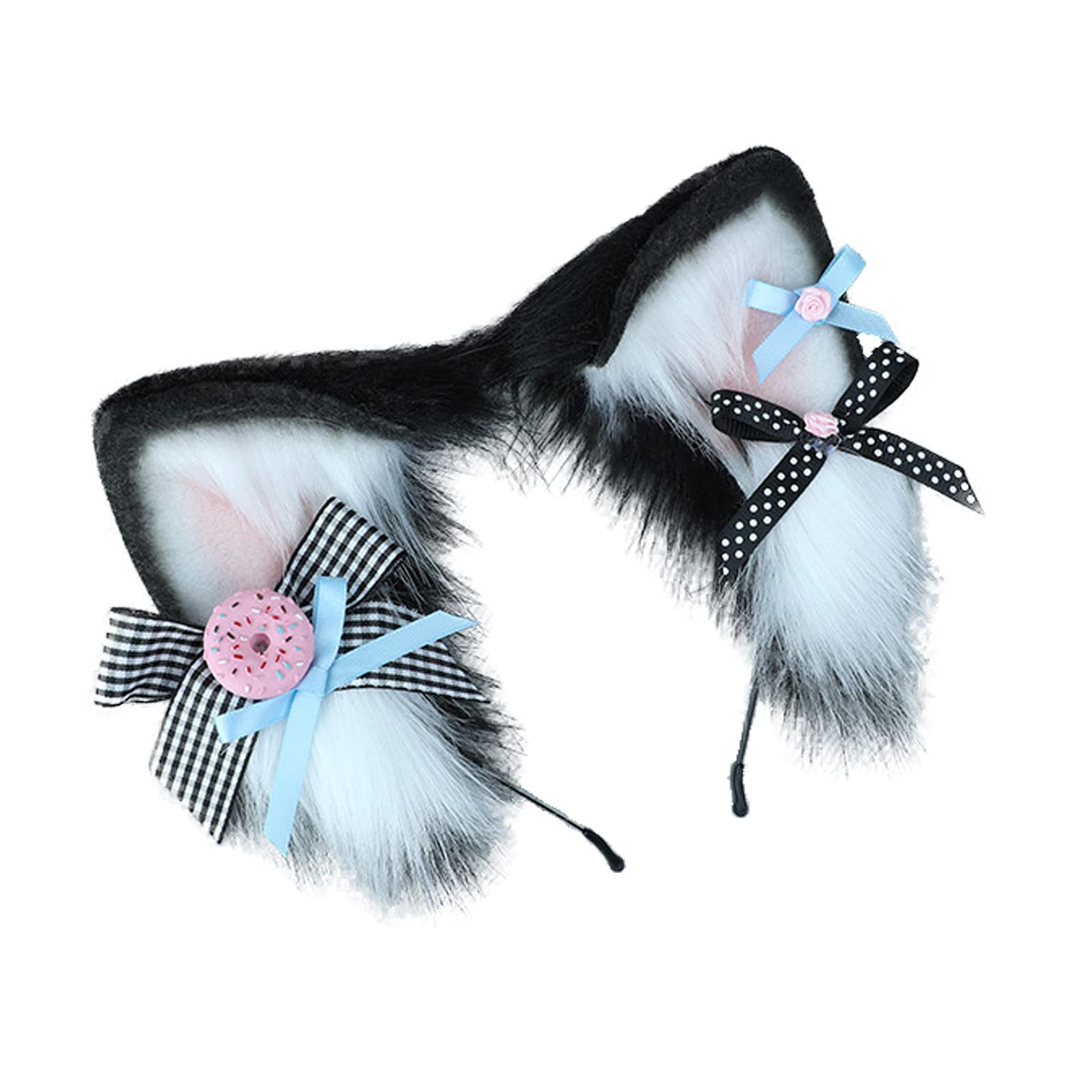 Faylay Women Furry Cat Ear Animal Ears Headband Ribbon Decor