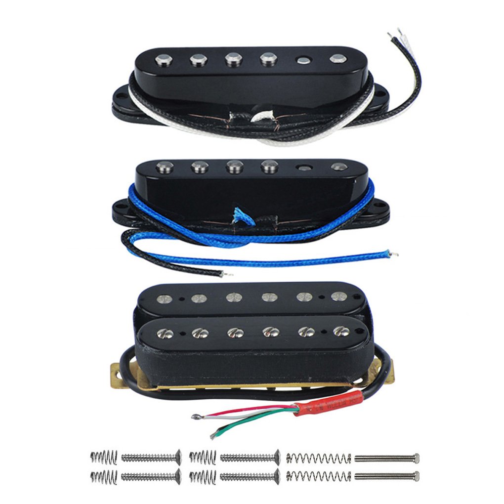 FLEOR Alnico Micros à bobine simple 5 cous/milieu en fibre avec plaque décalée et micro Humbucker double bobine pour guitare électrique style STcaster, noir