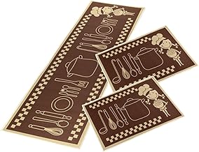 Tapete Jogo Cozinha Passadeira 3 Peças Antiderrapante Emborrachado Macio Comprido Cozinheira Marrom