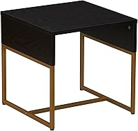 Vista 14 de Household Essentials Mesa de centro rectangular envolvente madera de fresno de grano rústico y metal negro