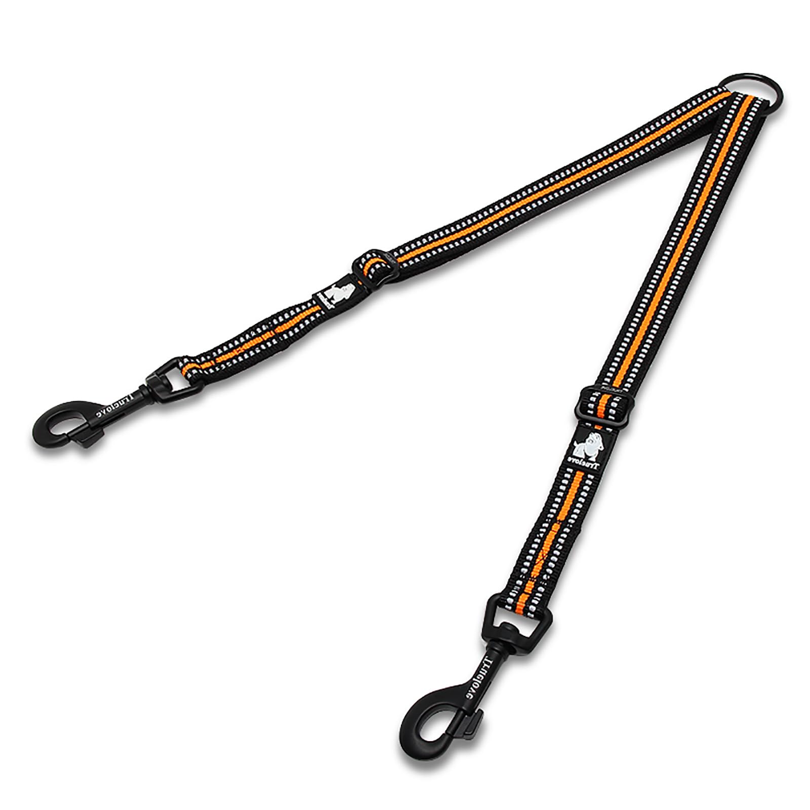 Truelove Double Dog Coupler Dual Leash Splitter Tangle Free Reflective Adjustable Dog Double Leashes Walking and Training Extension Cord for Two Dogs TLL2371(Orange, L）