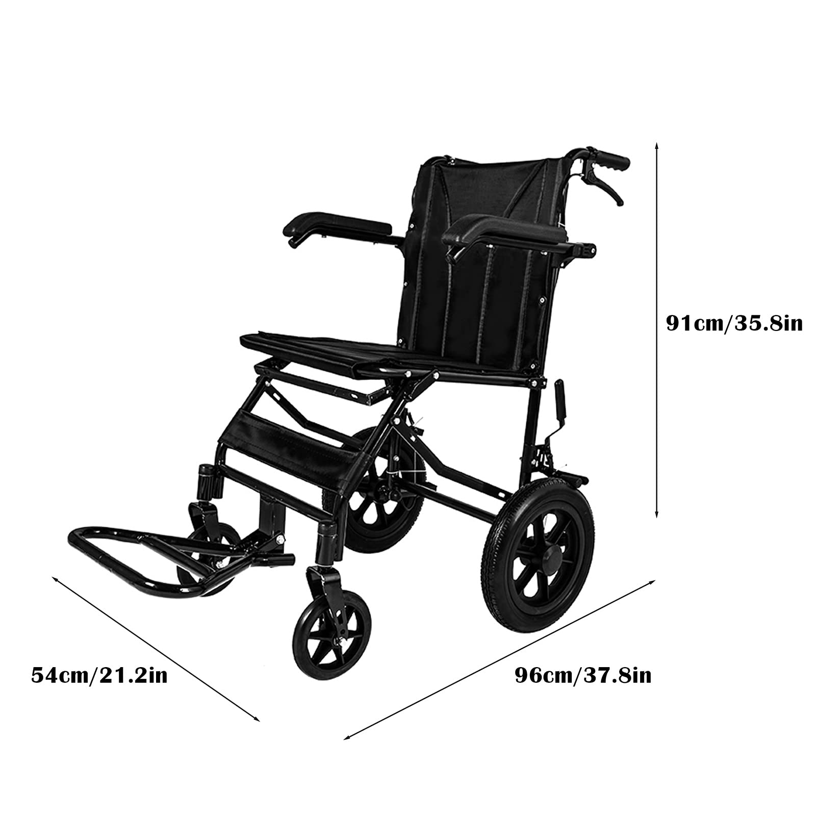 ultraligera Silla de ruedas Transporte ligero Viajar en silla de ruedas Silla de ruedas con freno de mano y reposapiés Marco de acero al carbono Silla de ruedas plegable Para ancianos y niños, pesa 26